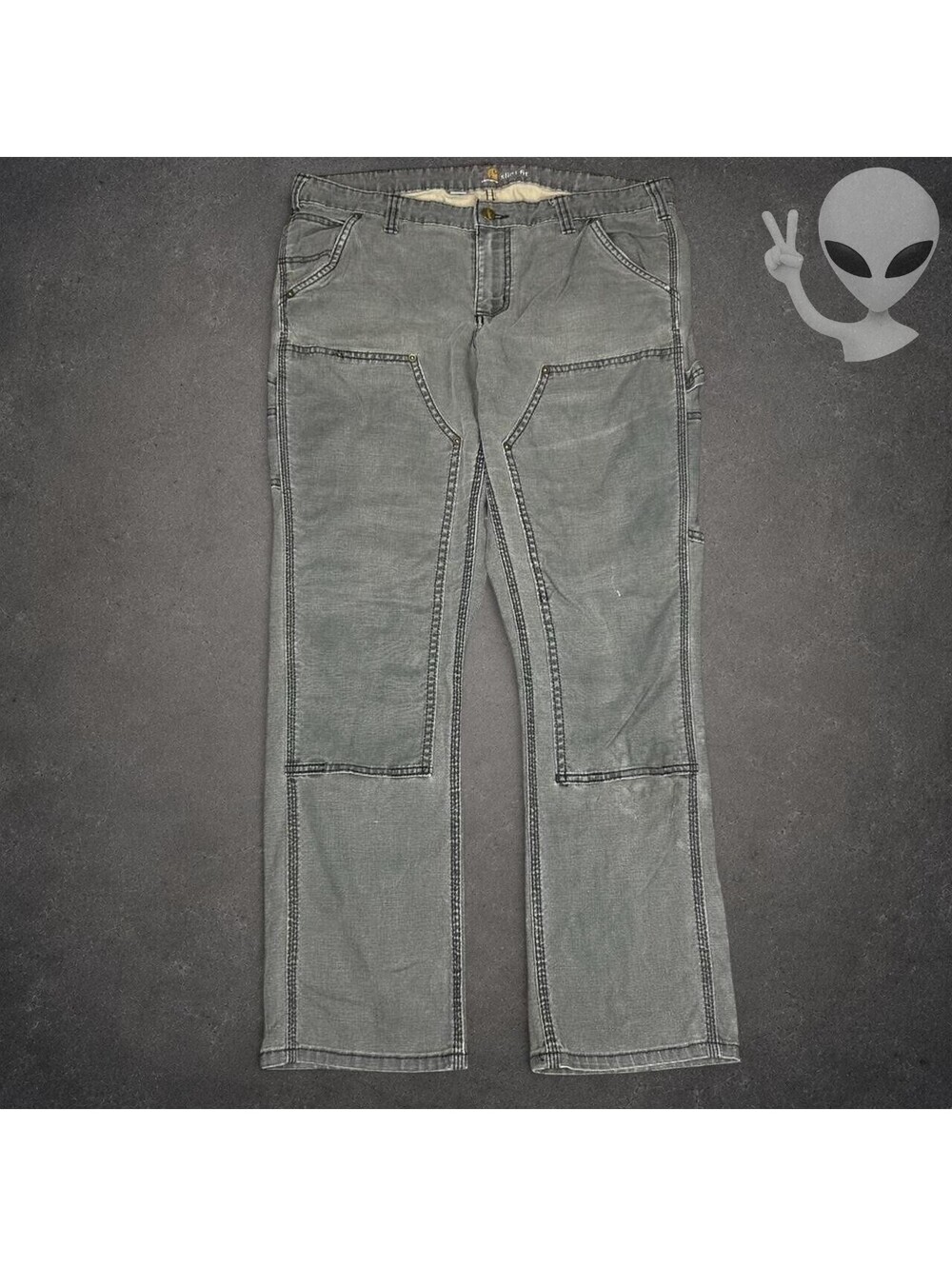 Carhartt Double Knee Work Pants Mens US 32 Regular Slim Fit Grey